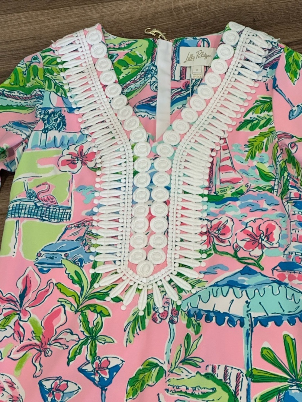 NWT! Lilly Pulitzer Occelpo Pink Tropical Print V-Neck Maxi Caftan Dress Size 2 - Picture 5 of 11